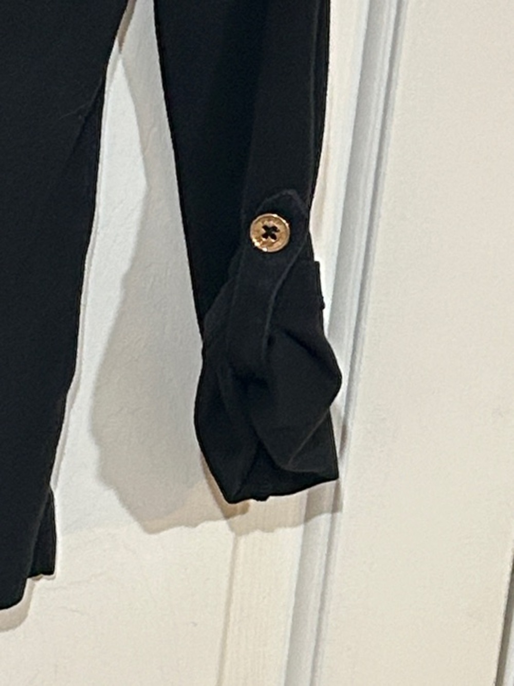 Ralph Lauren Black Boatneck Top with Roll-Tab Sleeves w/ Goldtone Metal Buttons - Picture 7 of 8